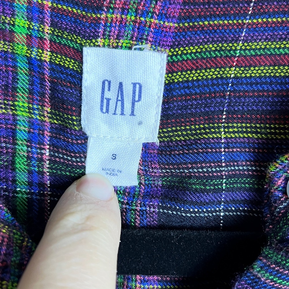Gap Y2k Flannel Black Multicolor Plaid Button Up Blouse Size S - Picture 5 of 7
